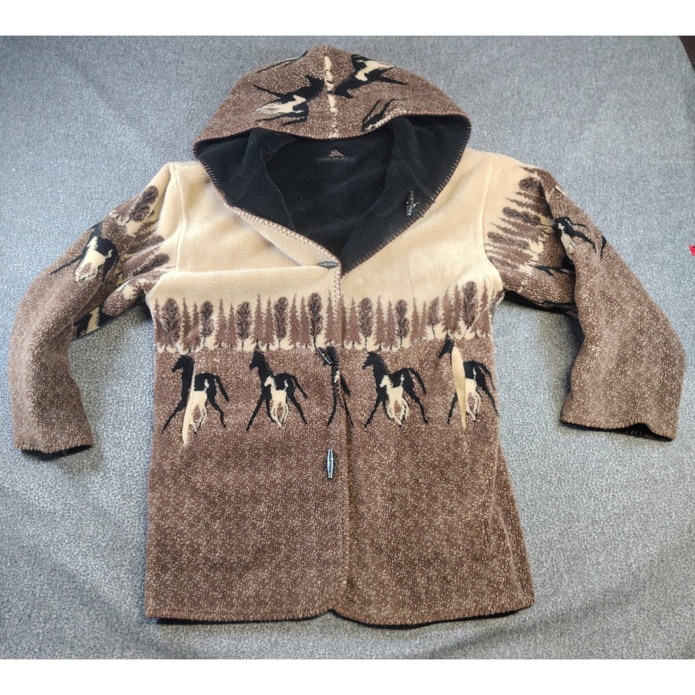 Denali Horse Fleece Hooded Jacket Womens Brown Southwestern Toggle Coat